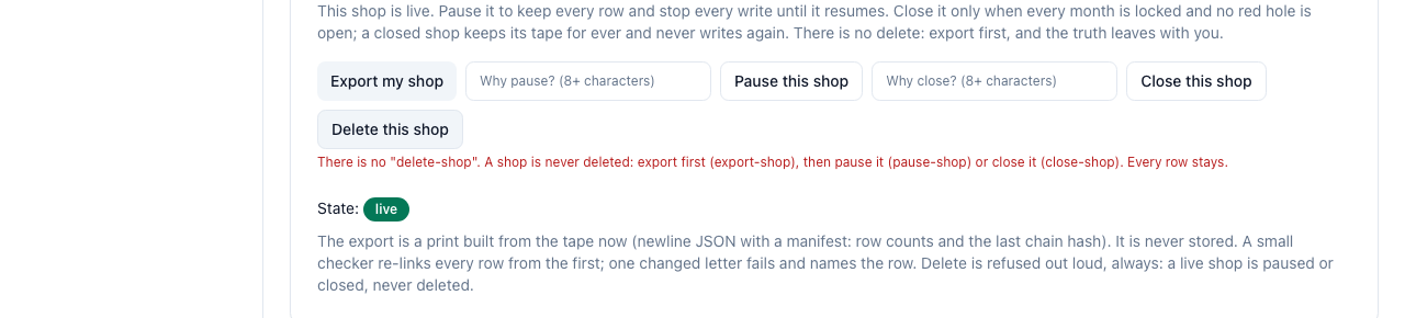 Delete is refused out loud, always.